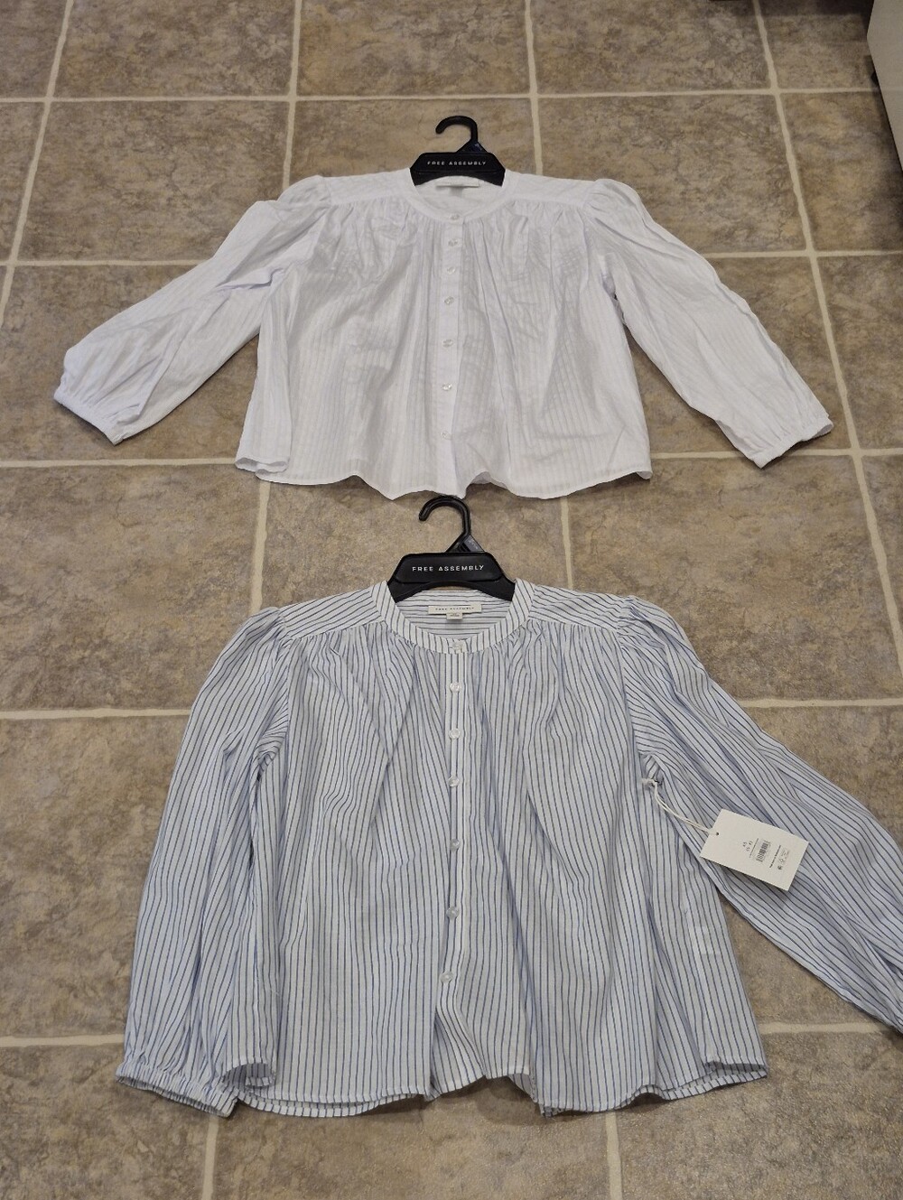 NWT Lot Of 2 Free Assembly Cotton Shirred Button Down Blouses Size XS - Picture 1 of 16